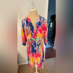 Suzanne Betro Multicolor Tie-Dye 3/4 Sleeve Mini Dress